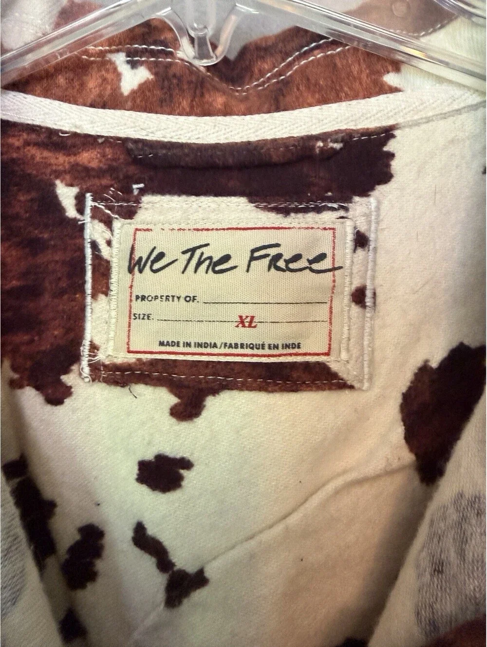 Free People We The Free Calico Flannel Shirt Top Cowhide Print Cotton Size XL